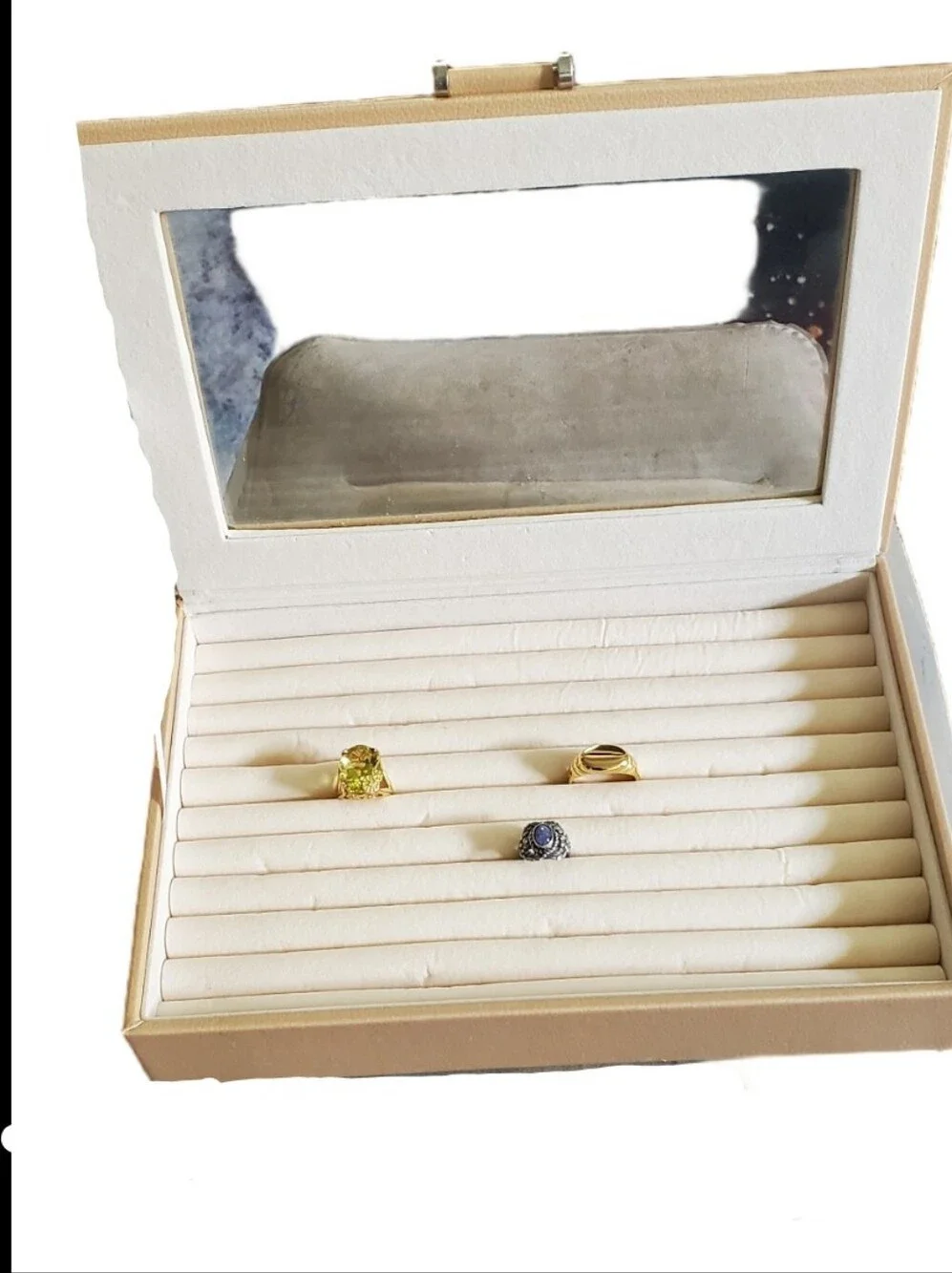Faux Leather Ring Jewelry Organizer Display Case Cream
